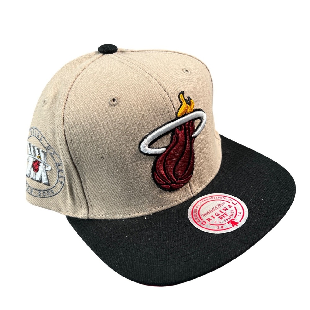 Mitchell & Ness Miami Heat Hat Mens OSFM Tan Black 20 Years Anniversary Snapback